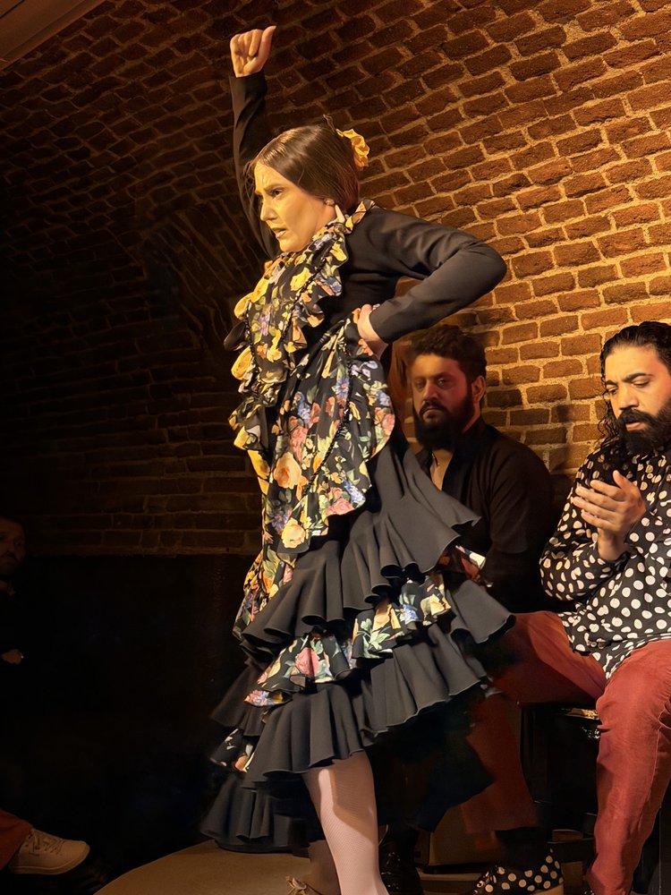 Flamenco dancer mid-performance at Essential Flamenco, Madrid