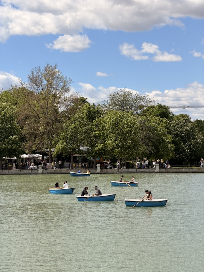 Rowboats on the lake in Retiro Park Madrid