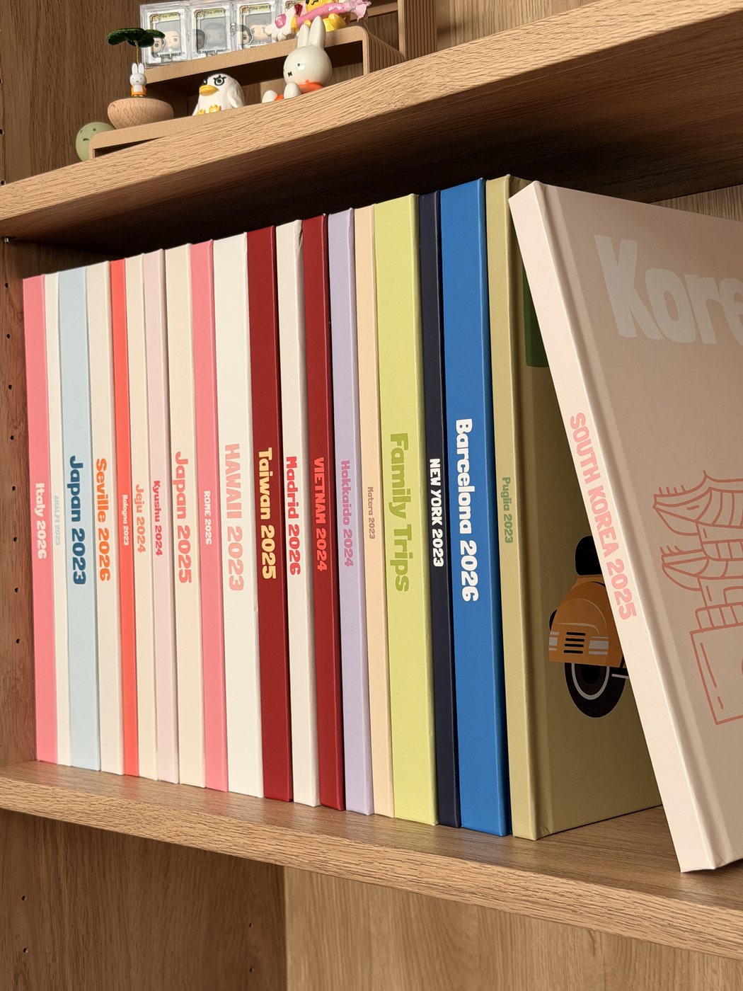 The photobook collection lined up on a shelf